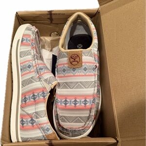 Twisted X Hooey Slip-On Canvas Shoes - Gray & Pink Aztec Pattern